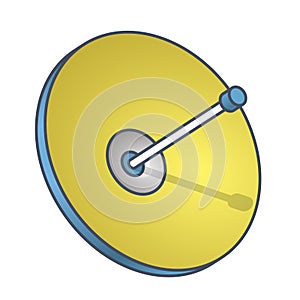 Outlined vector satellite dish in isometric perspective, isolated on white background. Blue yellow transmission aerial, communicat