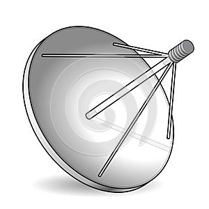 Outlined vector satellite dish in isometric perspective, isolated on white background. Transmission aerial, communication antenna