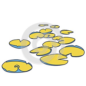 Outlined vector water lilies floating on surface. Yellow lowpoly waterlily