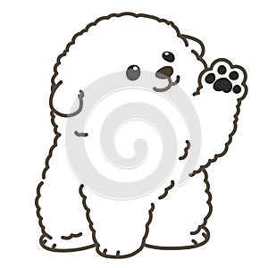 Outlined white Bichon Frise waving hand