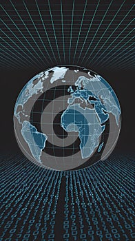 Outlined world map with binary grid, symbolizing global digital streams