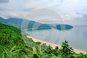 Outlook from Street of Hai Vann Pass or Sea Clouds Pass to beach and sea of Da Nang Bay, Vietnam