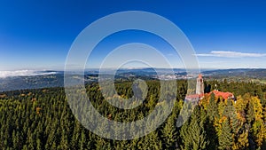 Outlook tower in Cerna Studnice, aerial shot