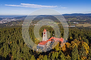 Outlook tower in Cerna Studnice, aerial shot