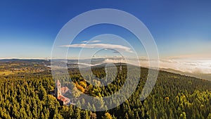 Outlook tower in Cerna Studnice, aerial shot