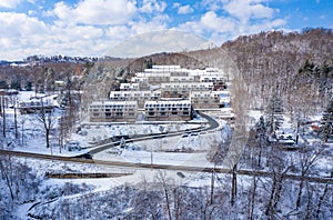 Outlooks at Cheat Lake in the winter snow in Morgantown