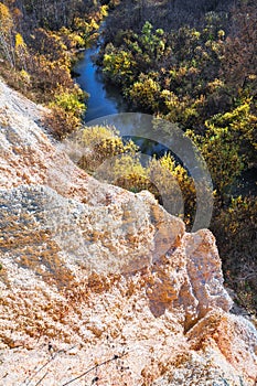 The output of limy rocks of organic origin near the river. Western Siberia, Russia