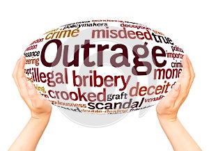 Outrage word cloud hand sphere concept