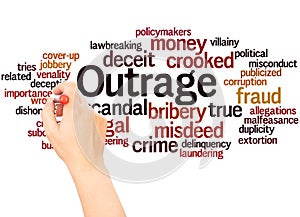 Outrage word cloud hand writing concept