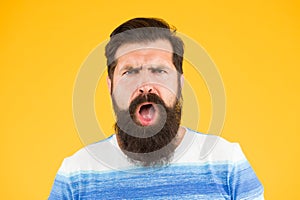 Outrageous. Stress resistance concept. Guy tense face expression. Outraged expression. Feel catch. Emotional bearded man