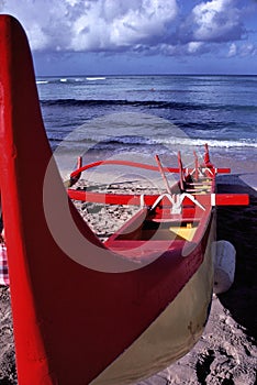 Outrigger boat on Oahu Beach in Hawaii.