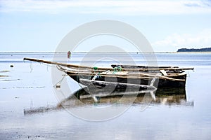 Outrigger Boat on the Indian Ocean on Northeast Coast of Zanzibar, Tanzania