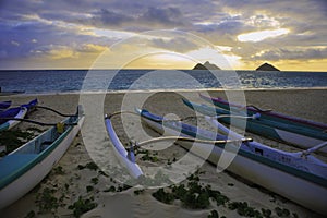 Outrigger canoes on the beach