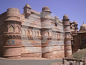 Outside architectural view of maan singh palace, Gwalior fort, India