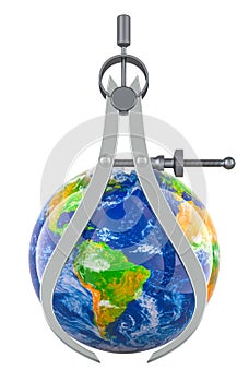 Outside Caliper with Earth Globe, 3D rendering
