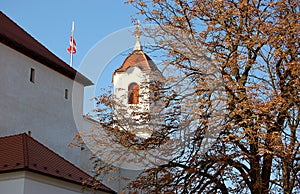 Outside castle wall and turret