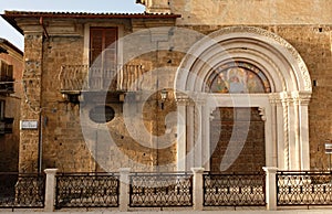 Outside wall of Sant`Agostino church in Cittaducale, Rieti, Italy photo