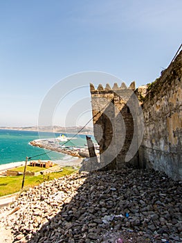 Outside the city wall of Medina in Tangier, Morocco