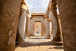 The outside columns of Kom Ombo Temple in Aswan constructed during the Ptolemaic dynasty