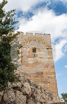 Outside corner  of the Temple Mount wall near the Dung Gate in the old city of Jerusalem in Israel