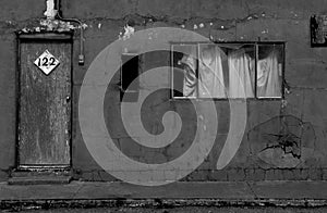 Outside decrepit motel room in New Mexico