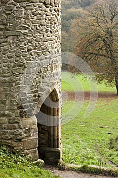 Outside doorway to ancient castle turret