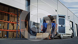 Outside of Logistics Distributions Warehouse: Diverse Team of Workers use Hand Pallet Truck Start