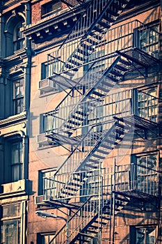 Outside metal fire escape stairs, New York City