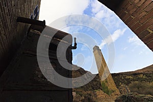 Outside of the old boiler house and brick chimney on the unused Porth Wen Brickworks, Anglesey