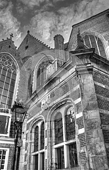 Outside of Oude Kerk church in Amsterdam Netherlands HDR