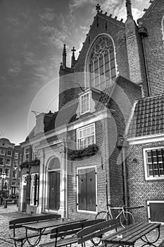 Outside of Oude Kerk church in Amsterdam Netherlands HDR