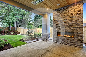 Outside Patio boasts gorgeous stone Fireplace