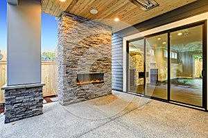 Outside Patio boasts gorgeous stone Fireplace