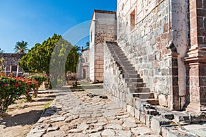 An outside stairway at the San Ignacio Mission