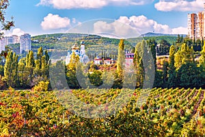 The outskirts of the city of Alushta with a view of the Church of the royal passion-bearers