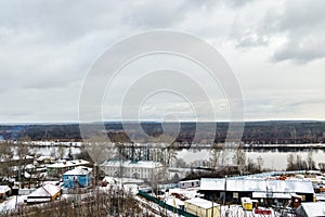 Outskirts of a russian city on a gloomy winter day