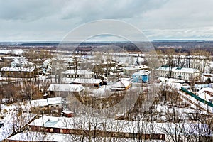 Outskirts of a russian city on a gloomy winter day