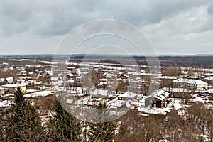 Outskirts of a russian city on a gloomy winter day