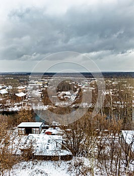 Outskirts of a russian city on a gloomy winter day