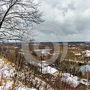 Outskirts of a russian city on a gloomy winter day