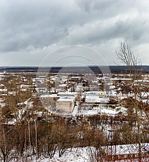 Outskirts of a russian city on a gloomy winter day