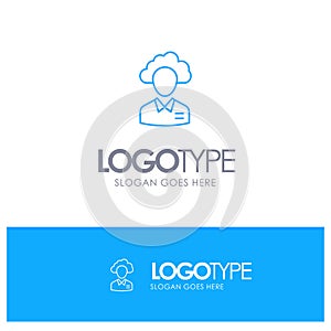 Outsource, Cloud, Human, Management, Manager, People, Resource Blue outLine Logo with place for tagline photo