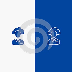 Outsource, Cloud, Human, Management, Manager, People, Resource Line and Glyph Solid icon Blue banner Line and Glyph Solid icon photo