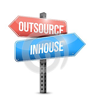 outsource, in-house street sign illustration