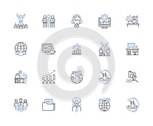 Outsourcing company outline icons collection. outsourcing, company, consultancy, provider, contractor, supplier