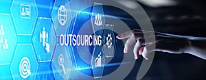 Outsourcing Global recruitment business finance concept on screen