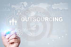 Outsourcing, hr and recruitment business strategy concept. Internet and modern technology.