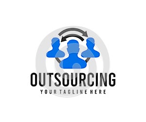 Outsourcing, recruitment business and hr strategy, logo design. Teamwork, distributed team, finance and financial, vector design