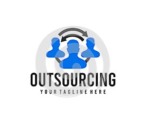 Outsourcing, recruitment business and hr strategy, logo design. Teamwork, distributed team, finance and financial, vector design photo