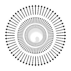 Outspreading, radial, radiating arrows. Diffusion, extension, spread and emission icon, symbol